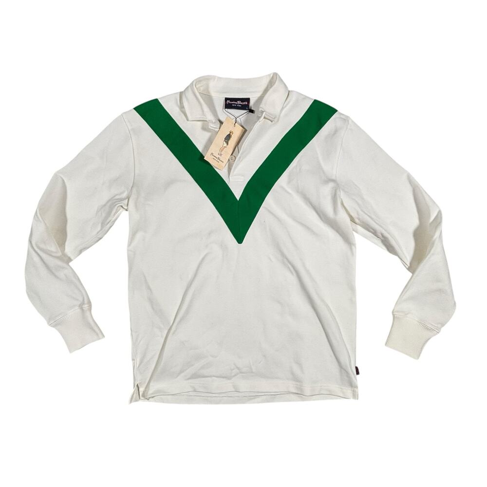 ROWING BLAZERS WHITE RUGBY WITH GREEN CHEVRON DETAIL SIZE LARGE NWT